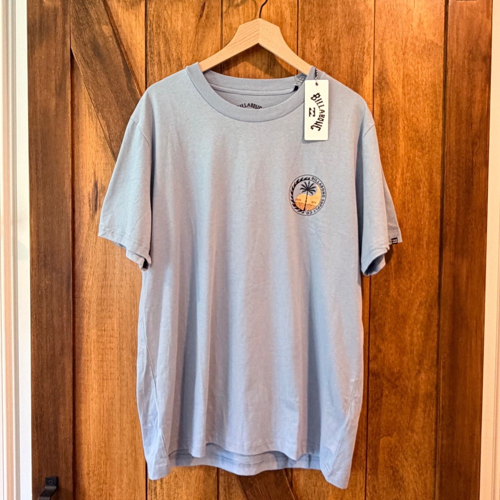 Billabong Mens T-Shirt XL Dusty Blue Graphic Tee Palm Tree NWT
